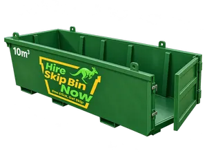 10m³ Green Skip Bin, Open Rear Door