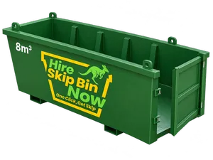 Forest-green 8m³ skip bin with open door