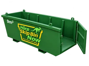 Forest-green 9m³ skip bin with open door